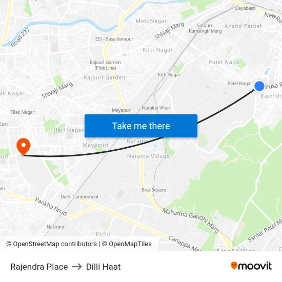 Rajendra Place to Dilli Haat map