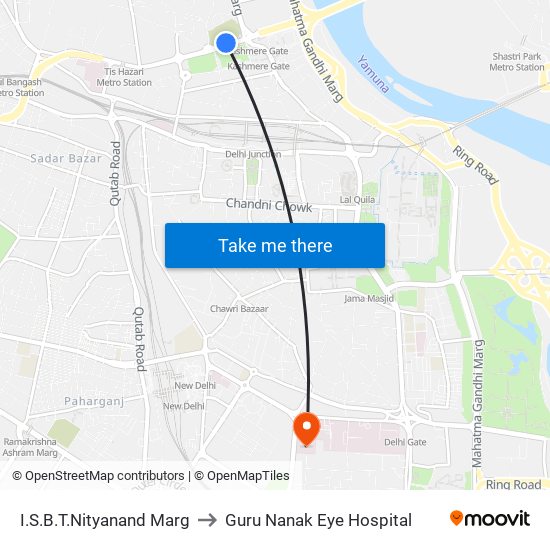 I.S.B.T.Nityanand Marg to Guru Nanak Eye Hospital map