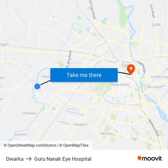 Dwarka to Guru Nanak Eye Hospital map