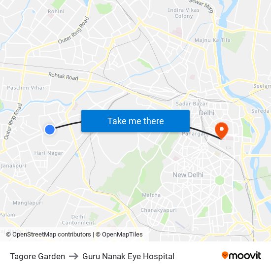 Tagore Garden to Guru Nanak Eye Hospital map