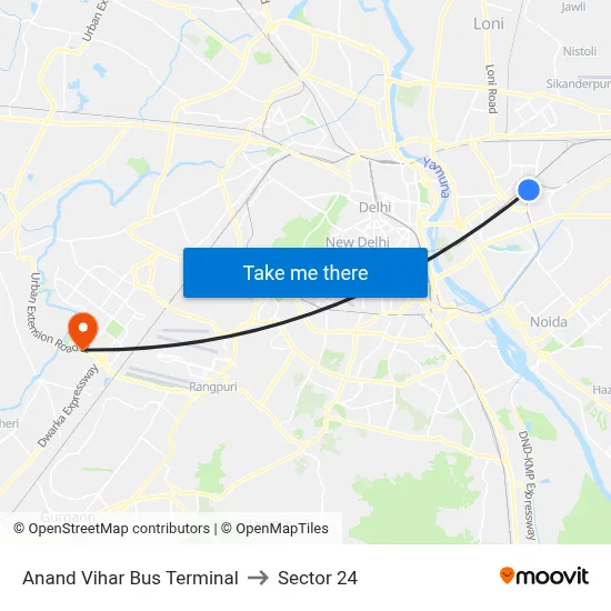 Anand Vihar Bus Terminal to Sector 24 map