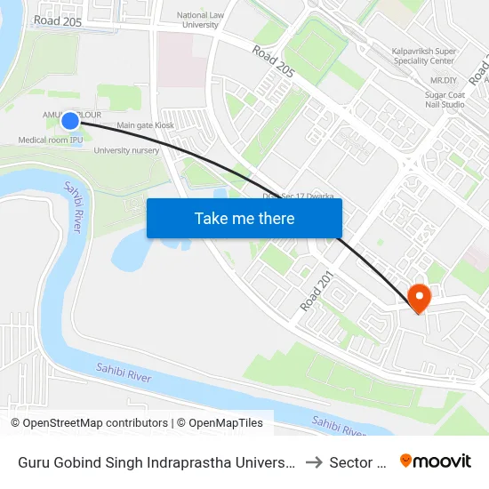 Guru Gobind Singh Indraprastha University to Sector 18 map