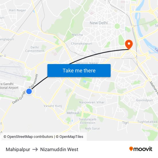 Mahipalpur to Nizamuddin West map
