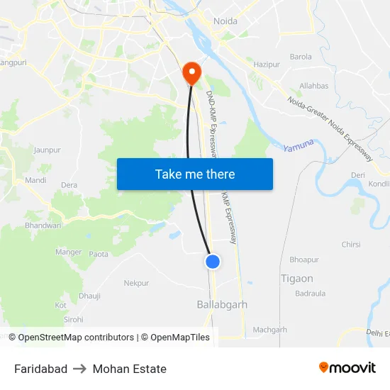 Faridabad to Mohan Estate map