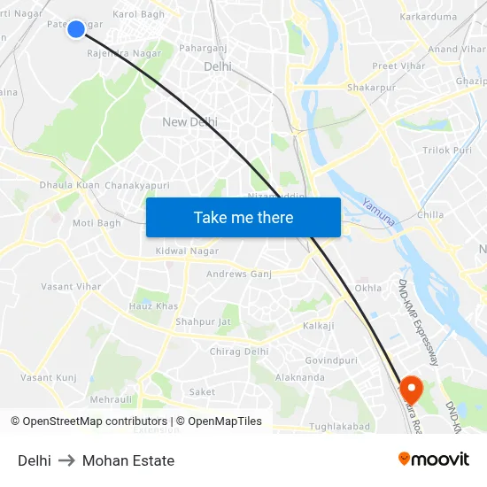 दिल्ली to मोहन एस्टेट map