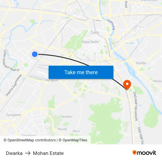 द्वारका to मोहन एस्टेट map