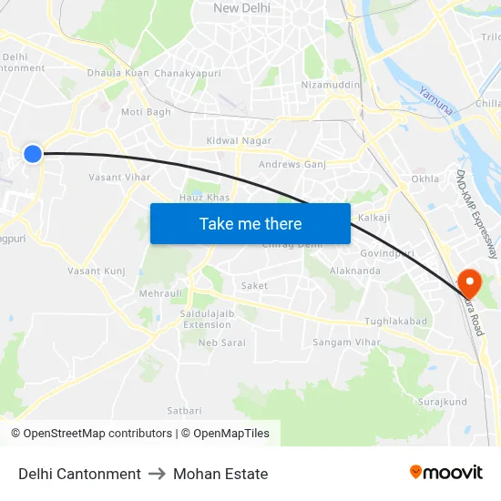 दिल्ली छावनी to मोहन एस्टेट map