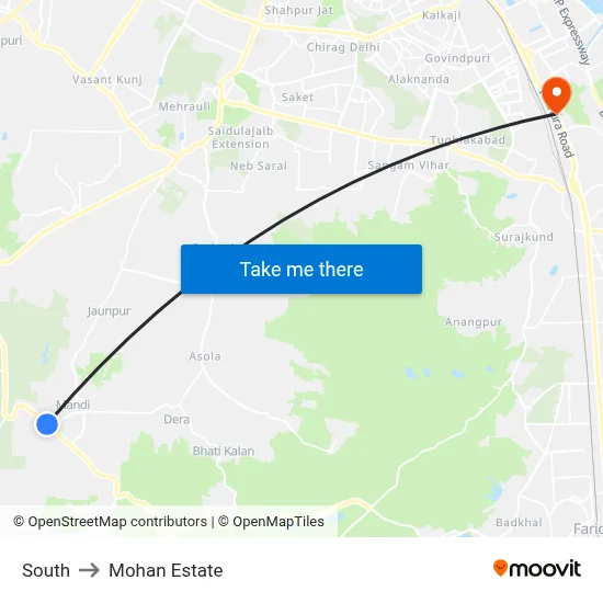 साउथ to मोहन एस्टेट map