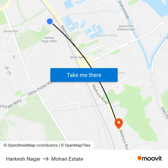 Harkesh Nagar to Mohan Estate map