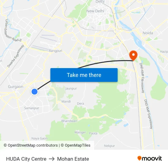 HUDA City Centre to Mohan Estate map