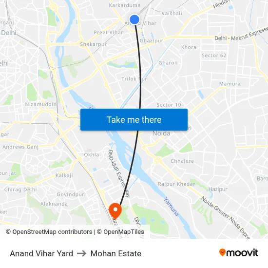 Anand Vihar Yard to Mohan Estate map