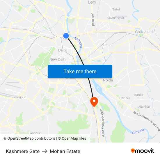 Kashmere Gate to Mohan Estate map
