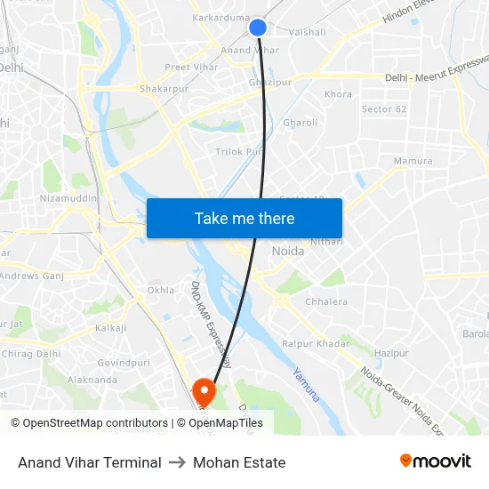 Anand Vihar Terminal to Mohan Estate map