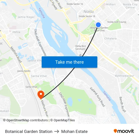 Botanical Garden Station to Mohan Estate map