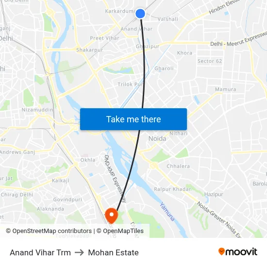 Anand Vihar Trm to Mohan Estate map