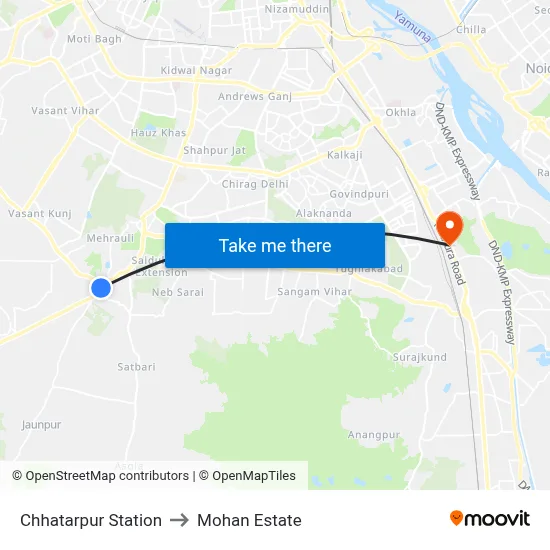 Chhatarpur Station to Mohan Estate map