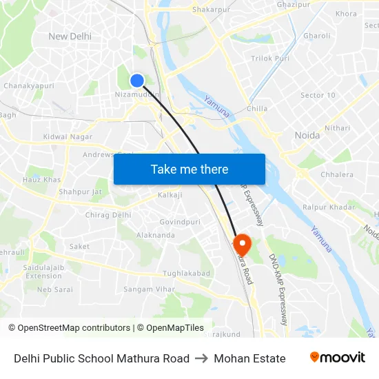 Delhi Public School Mathura Road to Mohan Estate map