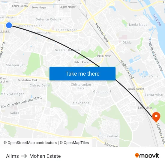 Aiims to Mohan Estate map