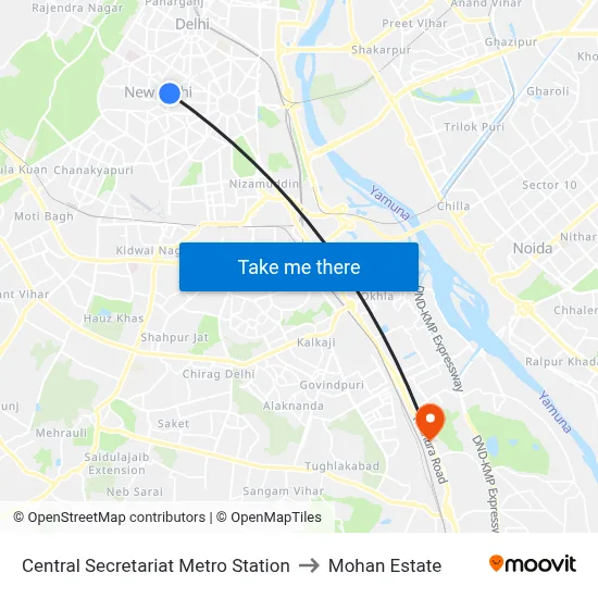 Central Secretariat Metro Station to Mohan Estate map
