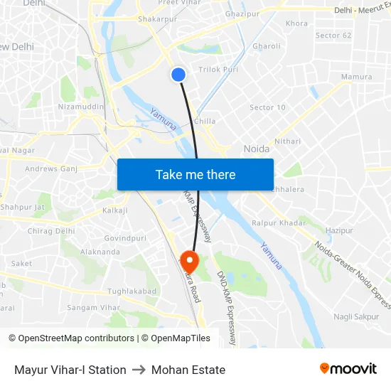 Mayur Vihar-I Station to Mohan Estate map