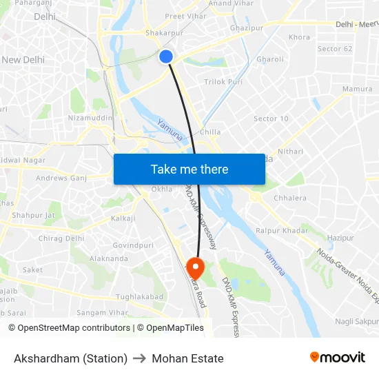 Akshardham (Station) to Mohan Estate map