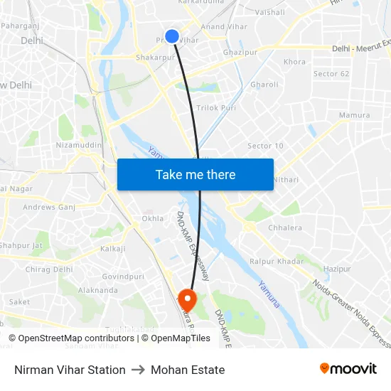 Nirman Vihar Station to Mohan Estate map