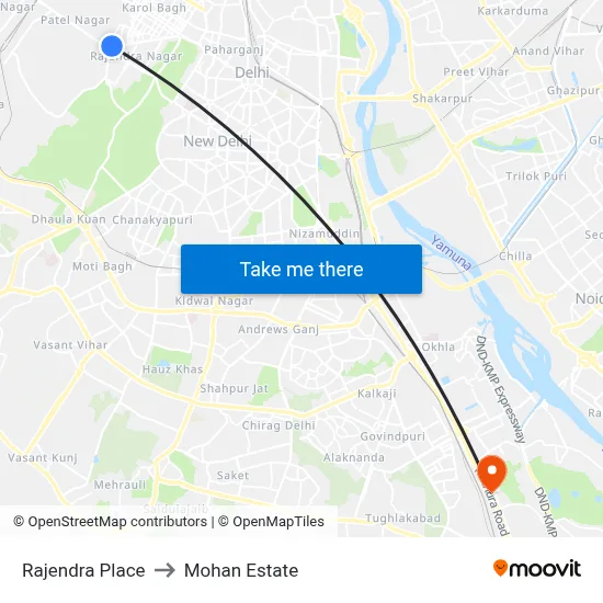 Rajendra Place to Mohan Estate map