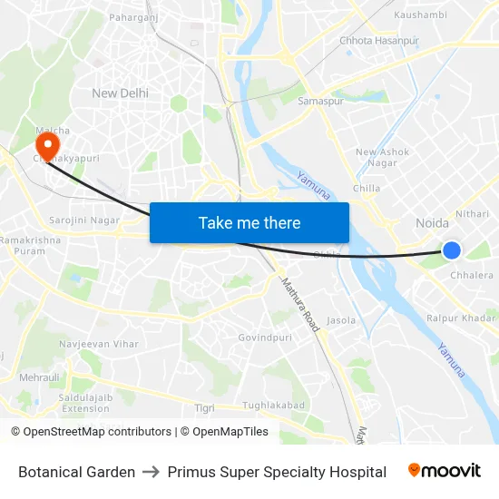 Botanical Garden to Primus Super Specialty Hospital map