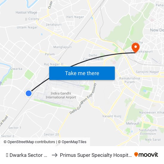 ✈ Dwarka Sector 21 to Primus Super Specialty Hospital map