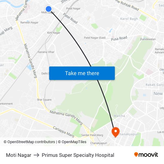 Moti Nagar to Primus Super Specialty Hospital map