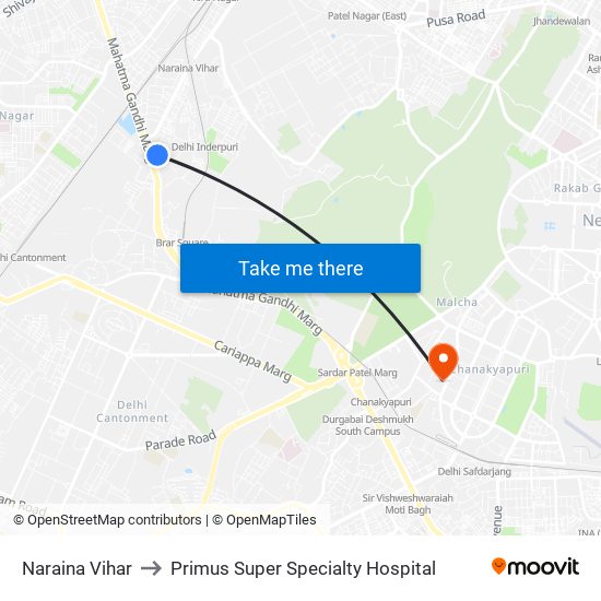 Naraina Vihar to Primus Super Specialty Hospital map