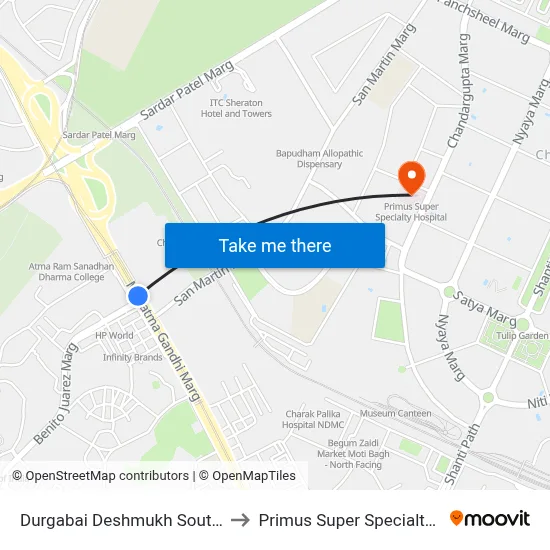 Durgabai Deshmukh South Campus to Primus Super Specialty Hospital map