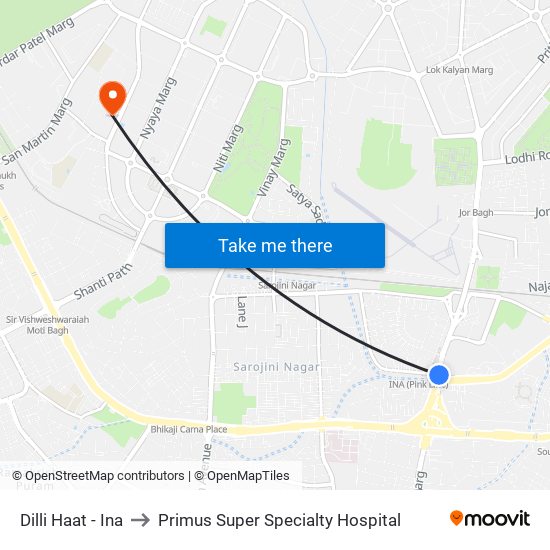 Dilli Haat - Ina to Primus Super Specialty Hospital map