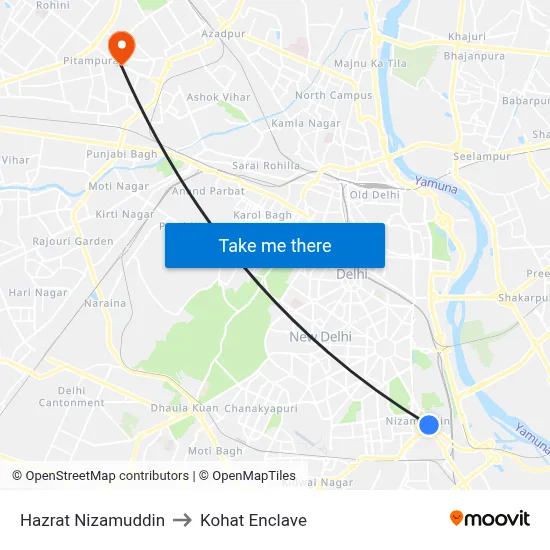 Hazrat Nizamuddin to Kohat Enclave map