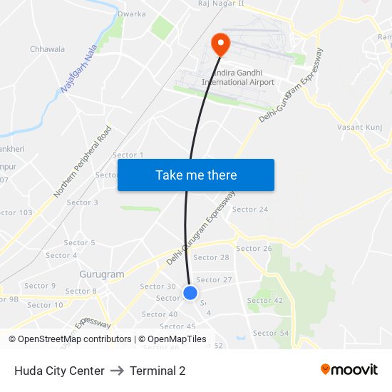 Huda City Center to Terminal 2 map