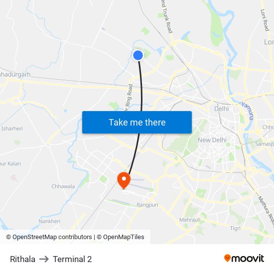 Rithala to Terminal 2 map