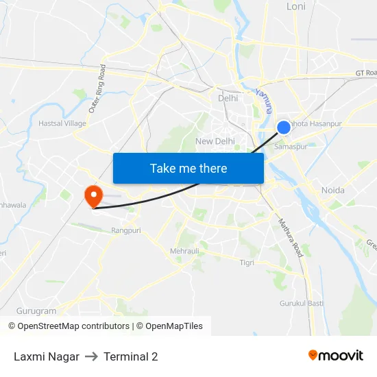 Laxmi Nagar to Terminal 2 map