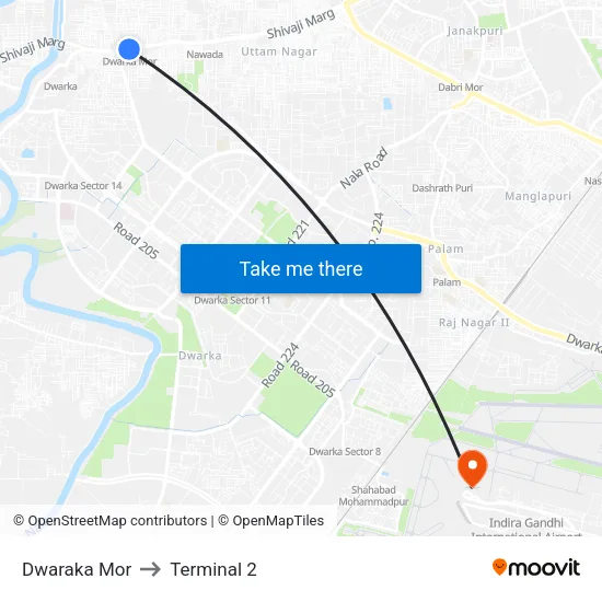 Dwaraka Mor to Terminal 2 map