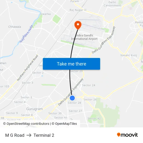 M G Road to Terminal 2 map