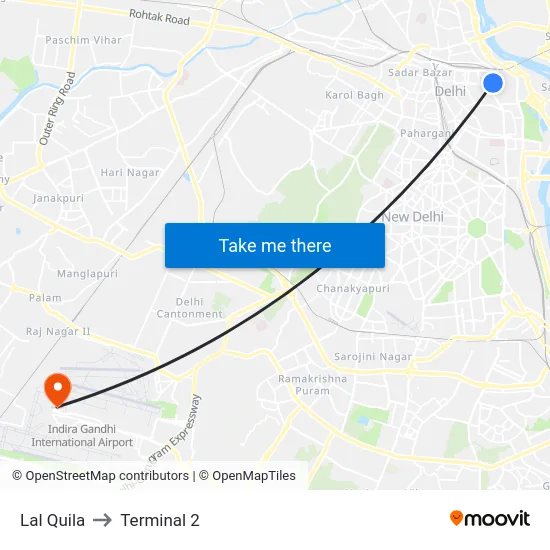 Lal Quila to Terminal 2 map