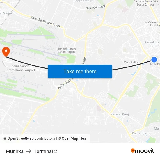 Munirka to Terminal 2 map