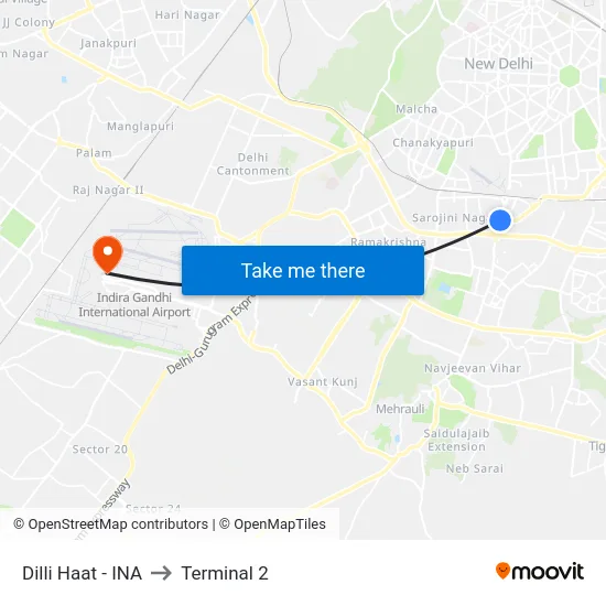 Dilli Haat - INA to Terminal 2 map