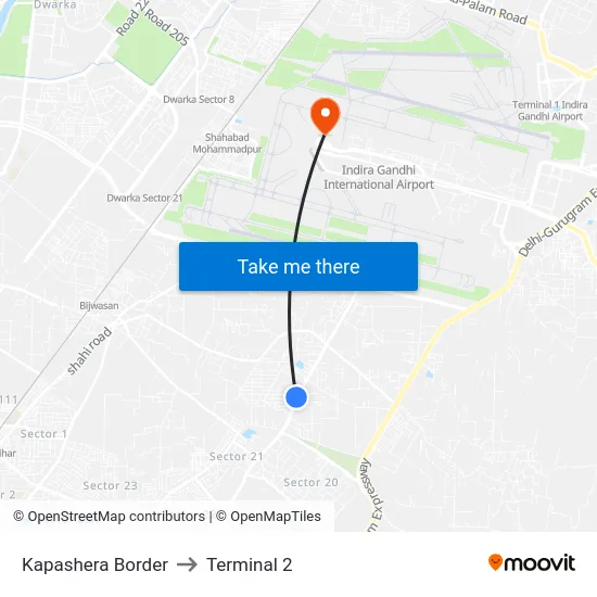 Kapashera Border to Terminal 2 map