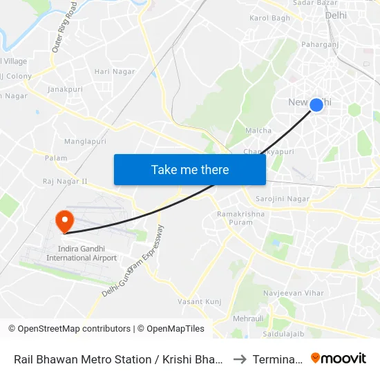 Rail Bhawan Metro Station / Krishi Bhawan to Terminal 2 map