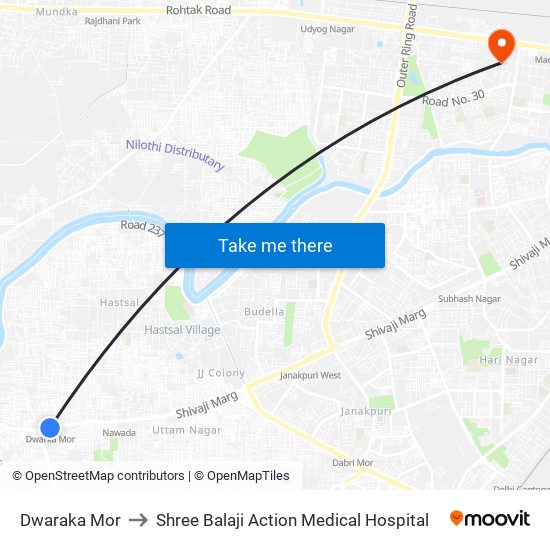 Dwaraka Mor to Shree Balaji Action Medical Hospital map