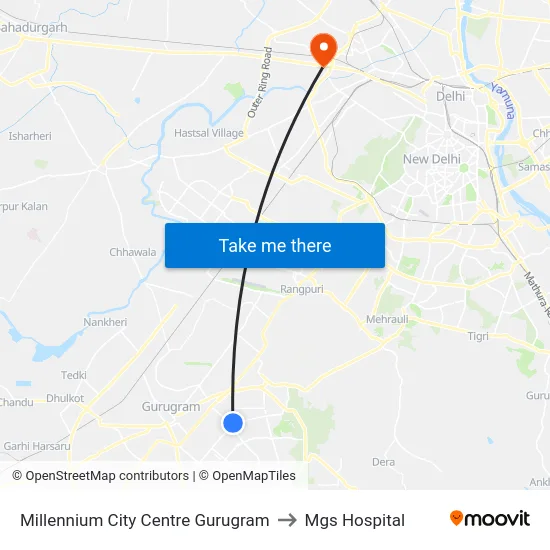 Millennium City Centre Gurugram to Mgs Hospital map