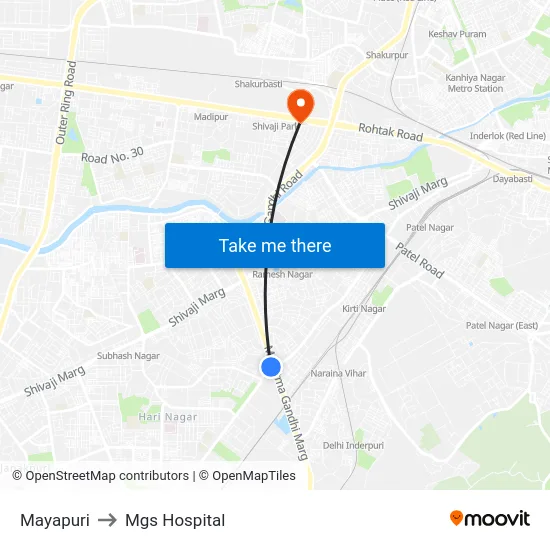 Mayapuri to Mgs Hospital map