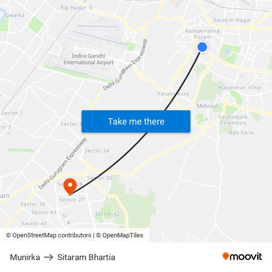 Munirka to Sitaram Bhartia map