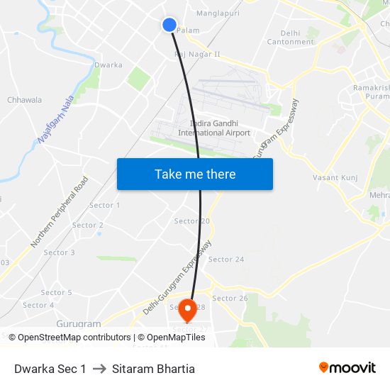 Dwarka Sec 1 to Sitaram Bhartia map