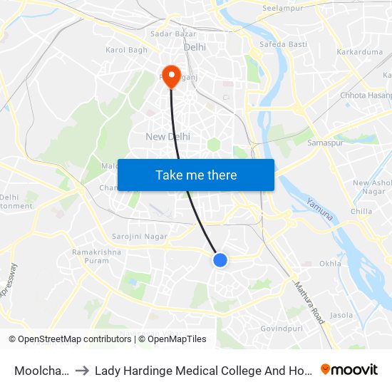 Moolchand to Lady Hardinge Medical College And Hospital map